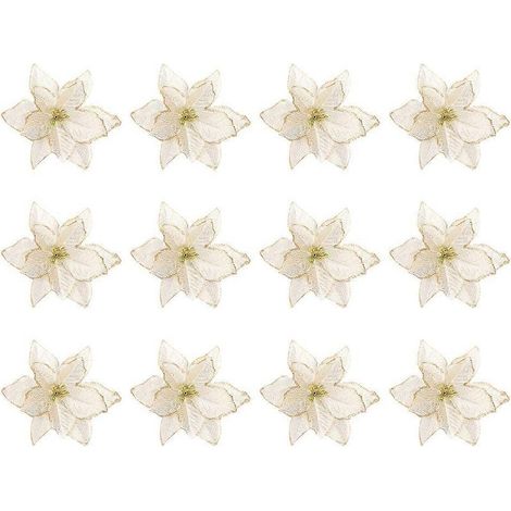 24 fleurs de Noël en poudre dorée simulée, accessoires décoratifs pour sapin et couronne de Noël-14X14CM-Golden (1/2)