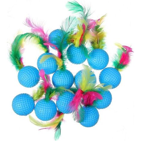 Set mit 24 lustigen Katzenspielzeugen, Federbällen, Quietschspielzeugen und Haustieraccessoires in verschiedenen Farben. – 12,00 x 3,50 x 3,50 cm – Himmelblau (1/3)