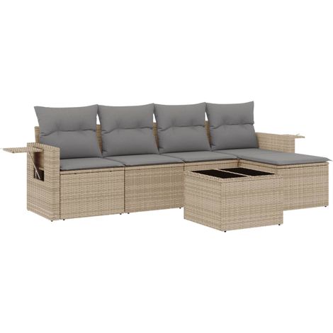 Salon de jardin avec coussins 6 pcs beige résine tressée (1/5)