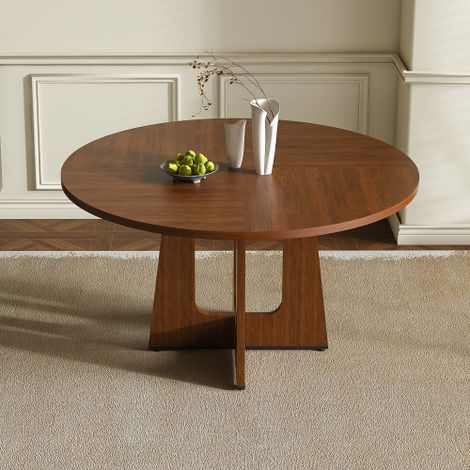 Tavolo da pranzo rotondo modulare con diametro di 120 cm e altezza di 76 cm, realizzato in MDF con impiallacciatura di noce, può ospitare comodamente 4 persone ed è adatto a sale da pranzo, cucine e s (1/5)