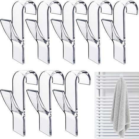 8 Pcs Crochet Radiateur Rond, Crochet à serviettes Blanc, Crochet Serviette Salle De Bain, Crochet Radiateur Seche Serviette, Patere Seche Serviette,Tous Les Radiateurs Standards (Transparente) (1/5)