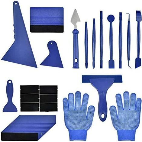 Kit di attrezzi per l'applicazione di pellicole viniliche per autoveicoli – 21 pezzi (8 spatole a micro-bastoncino, 2 spatole in feltro + 6 ricariche, guanti)