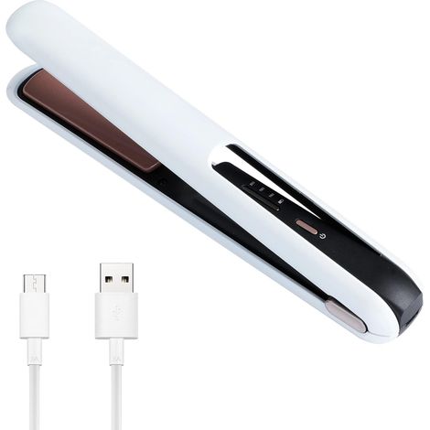 Lisseur de cheveux sans fil mini, fer à lisser voyage pour racines, lisseur céramique portable 2 en 1 et boucleur, fer à friser compact pour cheveux courts avec batterie USB rechargeable 4800mAh (1/5)
