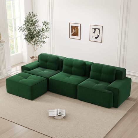 Modulares Ecksofa 293x177x69 cm Grün Cord mit Tiefsitz und montagefreiem Design (1/5)