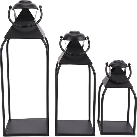 Set bougeoirs noirs main métal moderne ferme – Lanterne centre table cheminée intérieur extérieur 3 pièces, décoration (1/5)