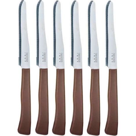 Gnali coltello tavola set 6 pezzi marrone lama dentata 11cm