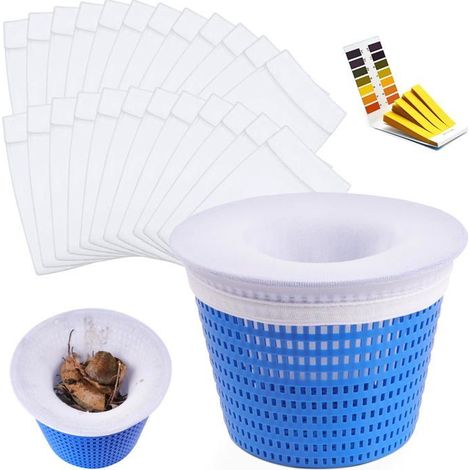 Chaussettes skimmer piscine 24 pcs - filet nylon filtrant réutilisable pour panier skimmer + 80 bandelettes pH (1/5)