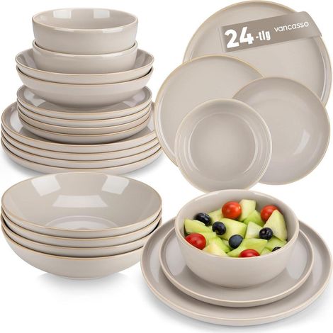 Geschirrset 24tlg Tafelservice Steingut Geschirrset 24tlg. Soft Beige (1/5)