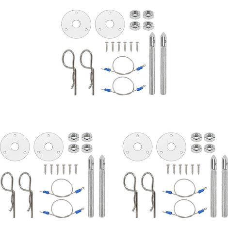 Kit de pasador de bloqueo de capó universal 3X para coches deportivos de carreras, color plata (1/5)