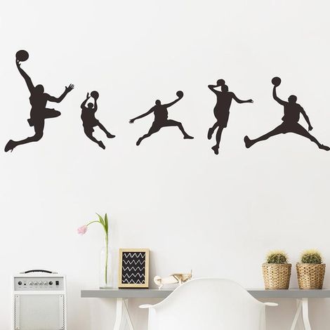 Silhouette basketteur décalcomanies murales chambre enfant décoration murale autocollants joueur basket design sportif stickers muraux salon adolescent (1/5)