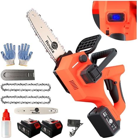 Mini Tronçonneuse à Batterie, 2 x 4000mAh Batterie Tronçonneuse Électrique Sans Fil, Scie à Chaîne con Lubrification Automatique, pour Branches (1/5)
