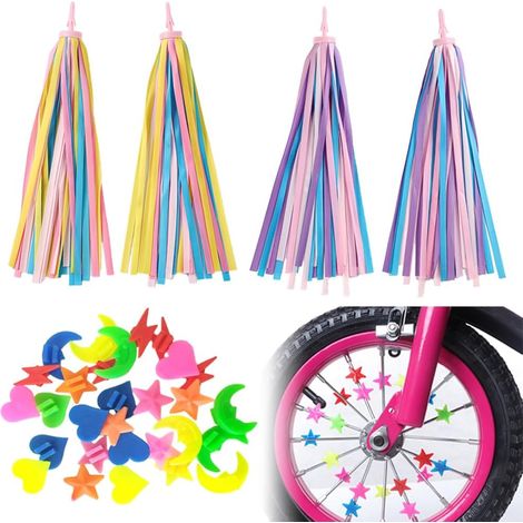 Pairs of Bicycle Tassels and 36 Spoke Beads, Bicycle Accessories for Girls, Bicycle Clip Beads, Colorful Pom-Pom Ribbons, Bicycle Handlebar Streamers + Spoke Beads (1/5)