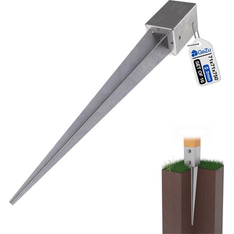 Lot de 16 Support de poteau à enfoncer galvanisé à chaud 71 x 71 x 750 mm – Douille pour clôture bois – GeZu Impex