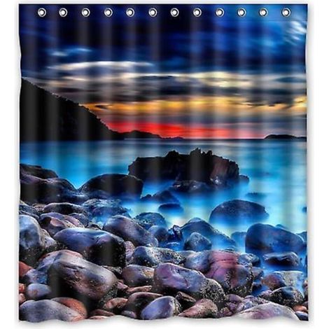 Rideau de douche galets de mer pierres de plage Night Wonderland, décor océanique, tissu imperméable, 160x180 cm, pour salle de bain, 1 pièce