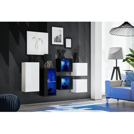 Ensemble meuble mural Switch SB IV - L 150 x P 30 x H 80 cm - Blanc et noir - Livraison gratuite
