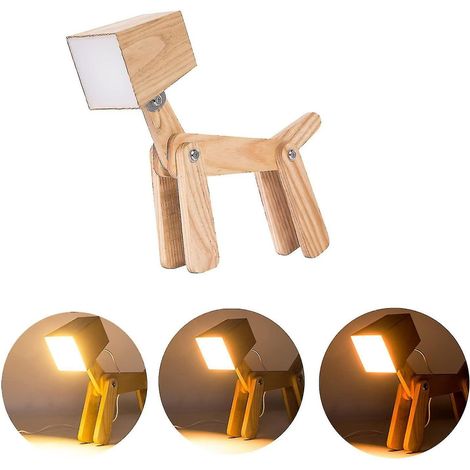 Lampe de bureau moderne en bois avec LED, motif chien, variateur, idéale pour le salon des enfants et des garçons. (1/5)