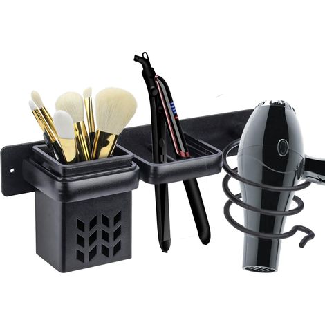 Porte Sèche Cheveux, Support pour Bain Multifonctionnel Ranger Le sèche-Cheveux,Le lisseur,Mural Support Seche Cheveux pour hôtel de Chambre à Coucher de Salle de Bain (Noir) (1/5)