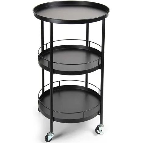 Carrello tondo in metallo con 3 ripiani e ruote Ø43x65 cm