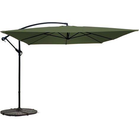 Parasol déporté 3 x 3 m carré et 4 dalles lestées vert cactus (1/5)