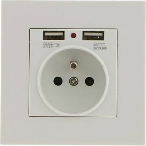 Prise Murale - Double Prise Française Avec 2 Ports USB - Pour Chargement Téléphone Smartphone Ordinateur Portable Montre Connectée - 1 Pièce (1/5)