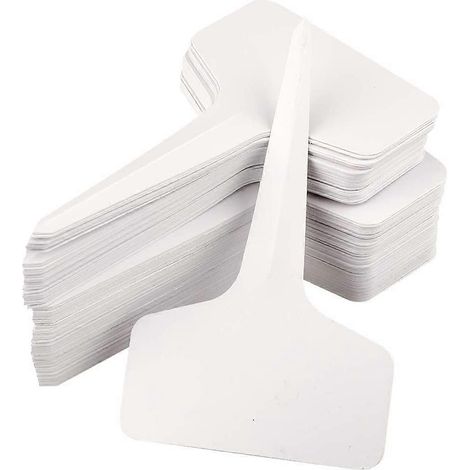 100 étiquettes de plantes blanches en plastique de type T, résistantes et imperméables, pour semis. (1/4)