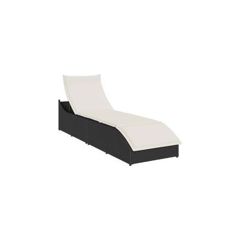 Chaise longue pliante coussin et rangement noir résine tressée (1/5)