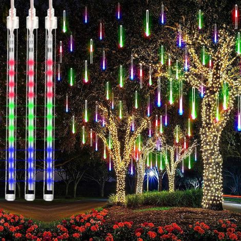 Luci a pioggia di meteoriti, 8 tubi da 30 cm, 192 LED, decorazione natalizia per esterni multicolore (1/3)