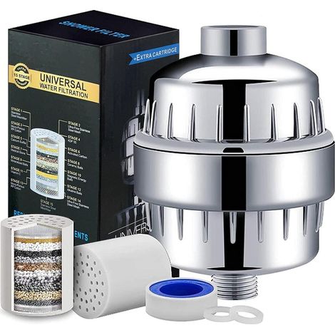 Filtro De Ducha MINKUROW Filtro De 15 Etapas Con 2 Potentes Cartuchos De Filtro Reemplazables, Elimina El Cloro De Metal Pesado Del Filtro, Protege Tu Piel Y Cabello Para Cualquier Cabezal De Ducha (1/5)