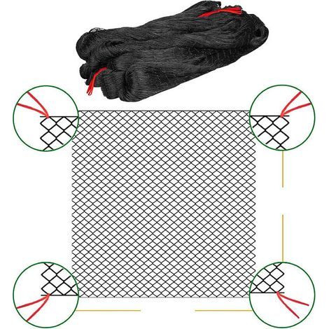 Filet pour chat en nylon noir renforcé de 7,5 x 7,5 mètres – résistant aux morsures et aux UV – avec crochets pour une installation facile – (1/3)