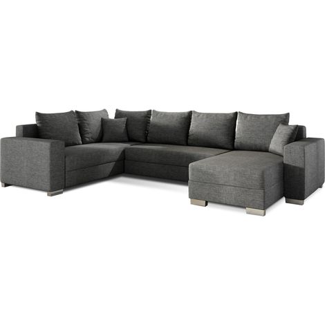 Canapé U convertible tissu gris foncé coffre de rangement à droite Marry 321cm (1/5)