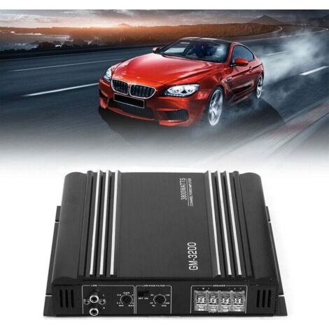Amplificateur de voiture, amplificateur stéréo 12V pour voiture, amplificateur de puissance audio double canal 3800W, amplificateur stéréo haute fidélité 12V en alliage d'aluminium noir pour voiture. (1/3)