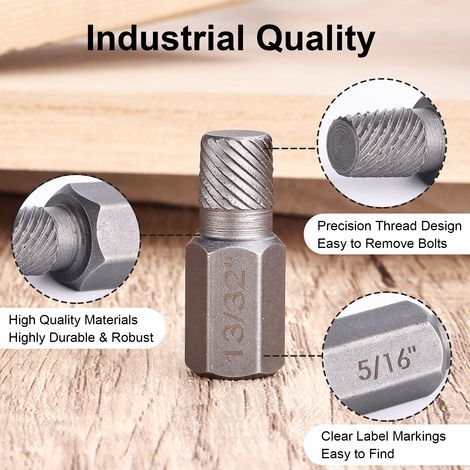 Kit extractor tornillos 10 piezas 3.2-10.3mm, alta resistencia cabeza hexagonal múltiples ranuras, estuche guarda espárragos oxidados dañados (1/5)