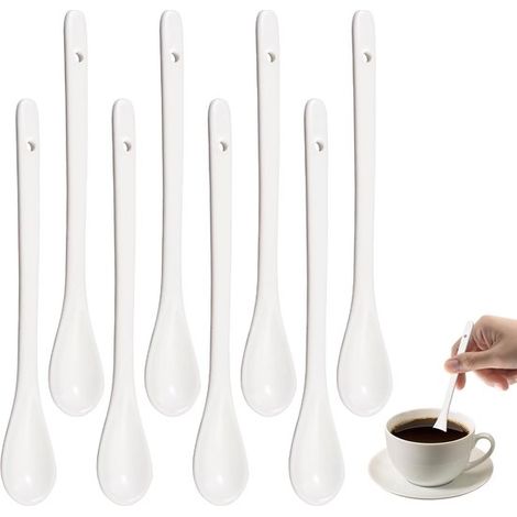 8 Keramik-Kaffeelöffel und Löffel – 16,5 x 2,5 cm – Weißer Eierlöffel – Porzellanlöffel – Für Kaffee – Desserts (1/5)