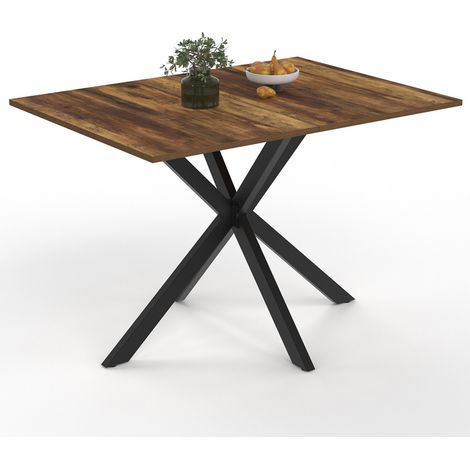Table à manger rectangle ALIX 4-6 personnes pied araignée bois foncé HAWKINS et noir 110 cm
