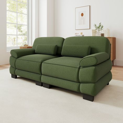 Divano componibile 2 posti - 194x88.5x94 cm - soggiorno e appartamento design ergonomico - velluto a coste moderno con cuscini lombari - verde (1/5)