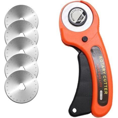Rotary Sewing Knife 45mm - Professional Rotary Cutter Kit with 5 Replacement Blades - Round Blade Cutter for Quilting, Fabric, Leather, Sewing and More (1/5)