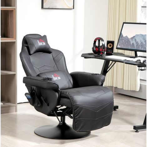 Poltrona relax gaming 79,5x82,5x111,5 cm nera, massaggio 6 punti, poggiapiedi, similpelle MEUBLIV (1/5)