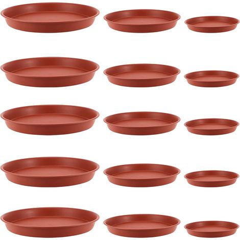 MANCHAP Lot de 15 soucoupes Rondes en Plastique pour Pots de Fleurs - 3 Tailles - Soucoupe pour Plantes Rouge - 15,7 cm/17 cm/23,7 cm (1/5)