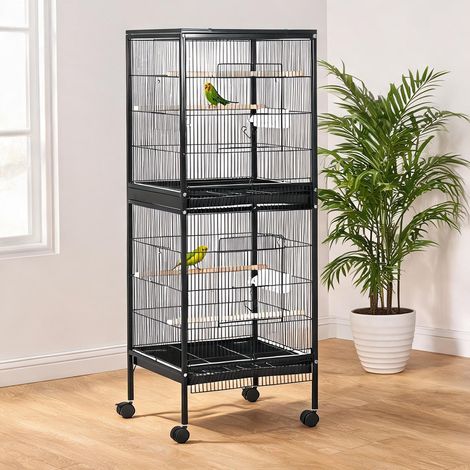 Cage pour oiseaux preto en aço e Madeira 51,5 x 50 x 140 cm (1/5)