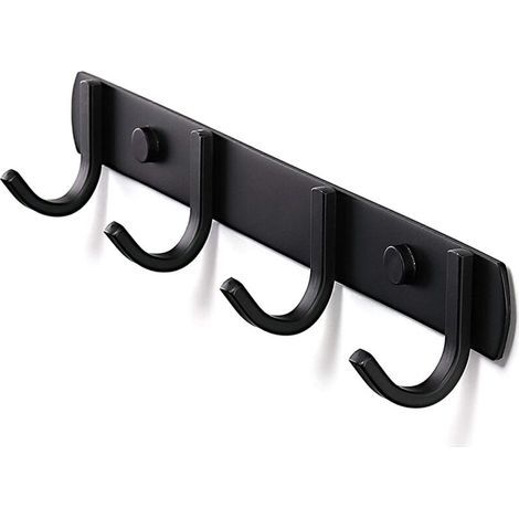 Porte Manteau Mural, Patères Porte Manteaux Design En Acier Inoxydable, Patères Salle De Bains Solide pour Chambre Bureau Noir (4 Hook) (1/4)