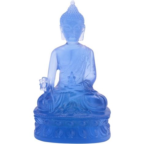 Statue de MéDecine TibéTaine, Sculpture en RéSine Translucide DéCor MéDitation Spirituel à Collectionner-Bleu (1/4)