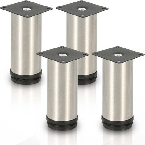 Confezione da 4 gambe per mobili, XU, Gamba per tavolo, Mobili, Acciaio inossidabile, Altezza: 100 mm Diametro: 40 mm Regolazione altezza: +15 mm - KZQ (1/4)