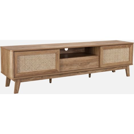 Mobile TV decorazione legno e paglia porte scorrevoli, 180cm (1/5)