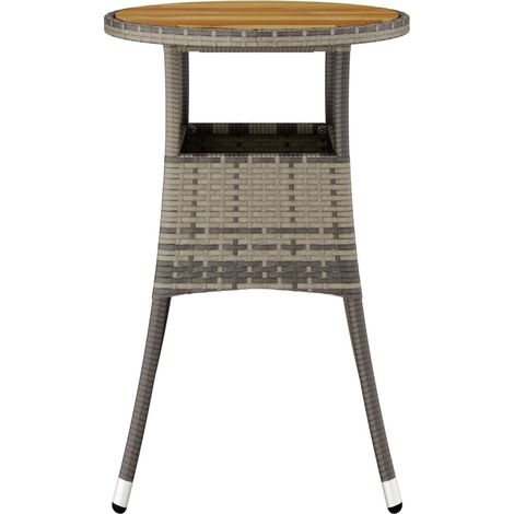 Table de jardin Table d'appoint, Table de Balcon, Ø60x75 cm Acacia et résine tressée Gris OIB8096E (1/4)