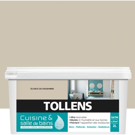 Tollens – Peinture satin ultra résistante pour cuisine et salle de bain – Lessivable – 2L – Rendement 12m²/L – Couleur gingembre