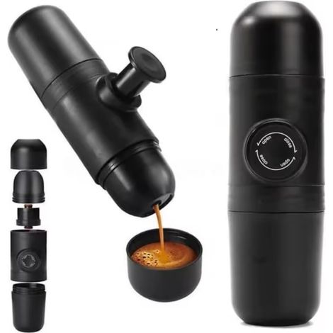 Mini-Kaffeemaschine für unterwegs – Manuelle Espressomaschine – Kompakt, einfach zu bedienen und zu reinigen – Ideal für Camping, Reisen und Büro – 1 Tasse in 30 Sekunden