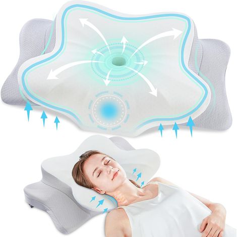 Oreiller Ergonomique Cervical pour Les Dormeurs sur Le Côté, Le Dos Et Le Ventre, Oreiller Memoire Forme pour Le Cou et Les Épaules, avec Taie d'oreiller, 63x38x9/14cm, Gris Clair