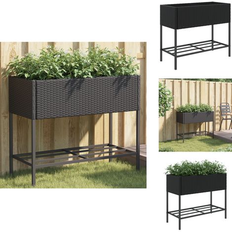 Pflanzkübel mit Ablage Schwarz Poly Rattan - Blumentopf - Pflanzgefäß - Gartenmöbel - Balkonpflanzen - Terrasse (1/5)