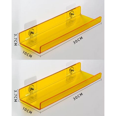 (2 pièces jaunes 30 cm) Étagère de rangement flottante en acrylique coloré, fixée au mur, étagère décorative pour bibliothèque, présentoir, rangement pour chambre, salle de bain, cuisine (1/5)