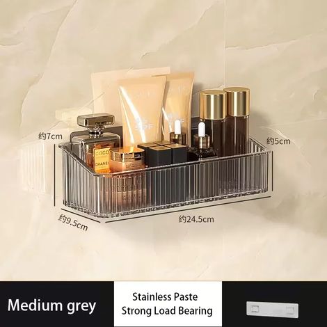 (gris C) Étagère de rangement pour salle de bain, fixation murale sans perçage, support mural pour produits cosmétiques (1/5)